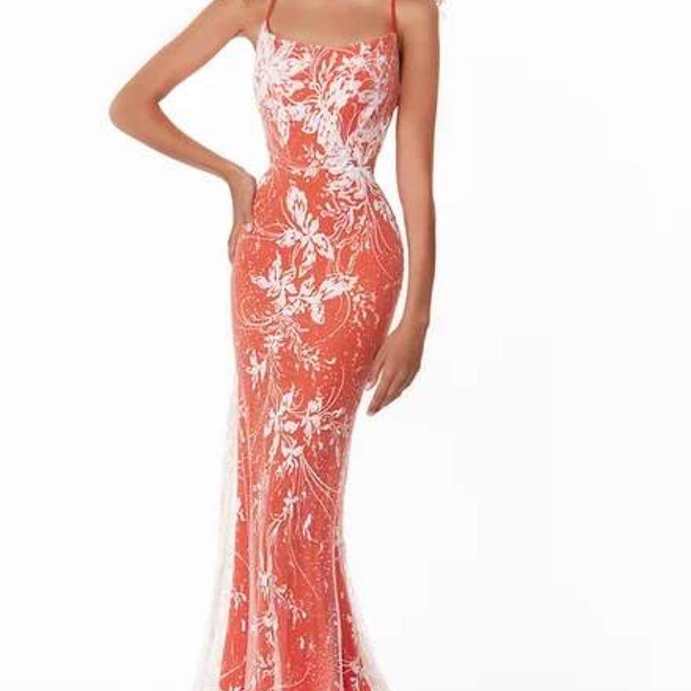 Angela & Alison Prom Dress, Style 21044, Papaya, Size 10